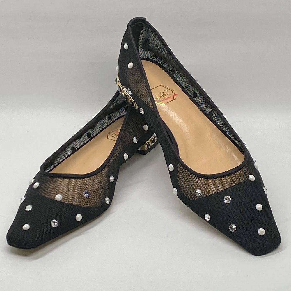 Nalebe Aurum Crystal-Embellished Silk Mesh Ballet Flats size 39.5